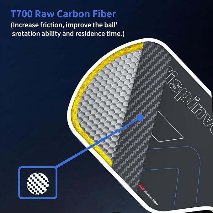 Carbon Fiber Pickleball Paddle USAPA Approved, 16MM T700 Thermoformed Pickleball Paddle with Polypropylene Honeycomb Core, Foam Injected Edges Designed for Ultimate Spin & Consistency