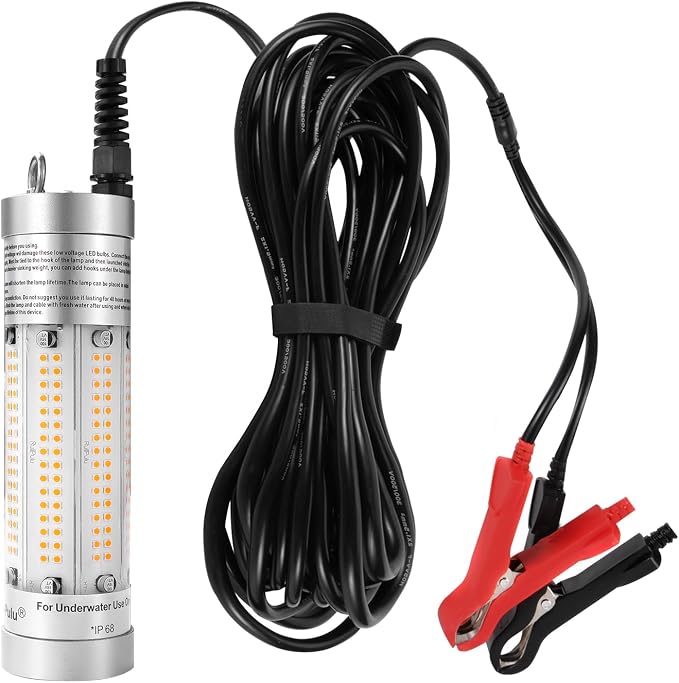 150W 20900lm Underwater Fishing Light, IP68 Waterproof Aluminum Super Bright Night Fish Attracting Submersible LED Lamp Lure Bait Finder for Freshwater Saltwater Sea Kayak Ice Dock (Yellow)