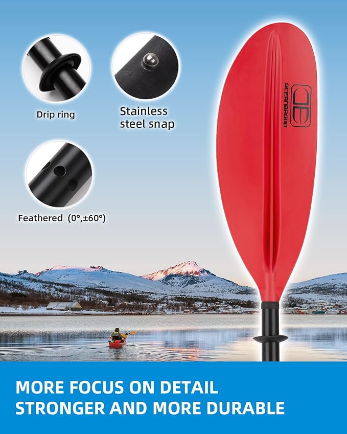 OCEANBROAD Kayak Paddle 86in/218cm, 90.5in/230cm, 95in/241cm Alloy Shaft Kayaking Boating Canoeing Oar with Paddle Leash