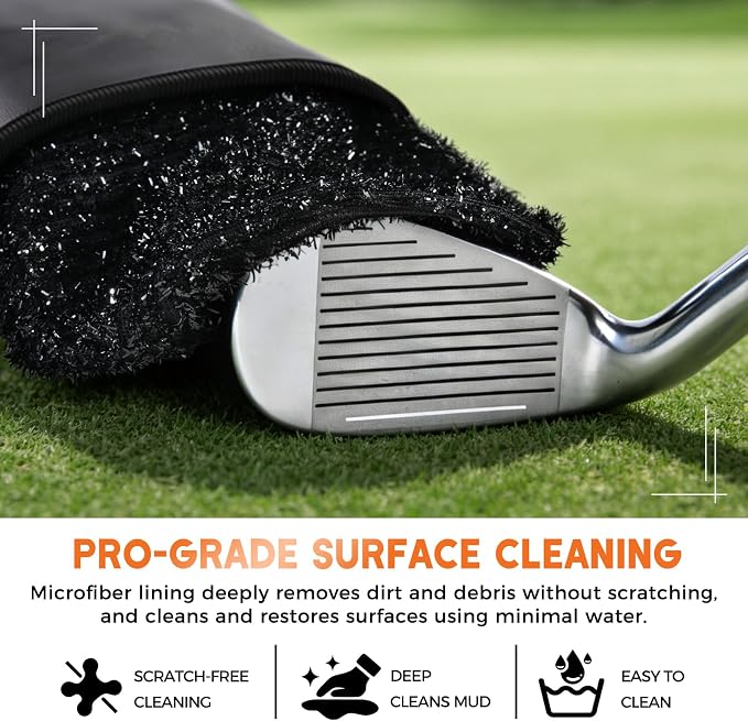 Tecoom Magnetic Golf Towel-Black, Premium Ultra Absorbent Waffle Microfiber, Golf Club and Ball Cleaning Bag with Three-Layer Waterproof Fabric Technology