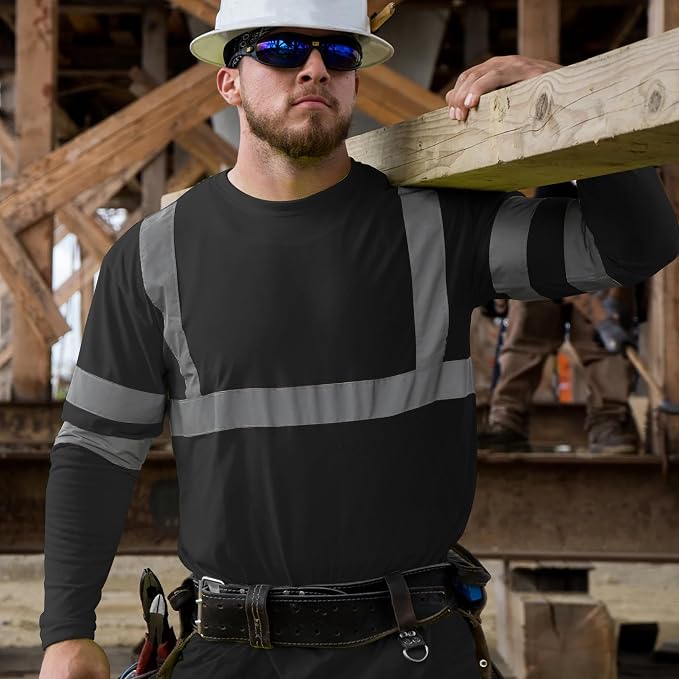AYKRM Safety T Shirt Reflective High Visibility hi vis Long Sleeve T Shirt (XS-6XL)