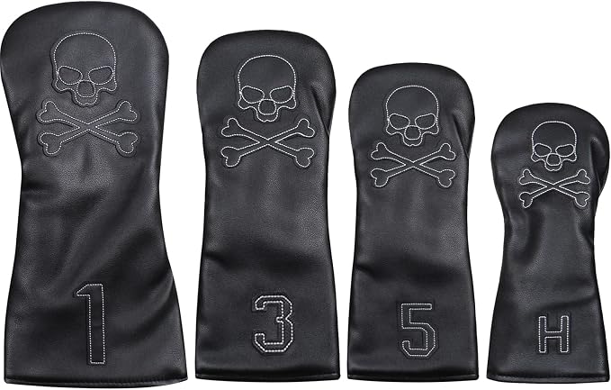 Scott Edward Skull Golf Woods Headcovers Covers for Driver Fairway 1 3 5 H Clubs Set Heads PU Leather Unisex Black Brown