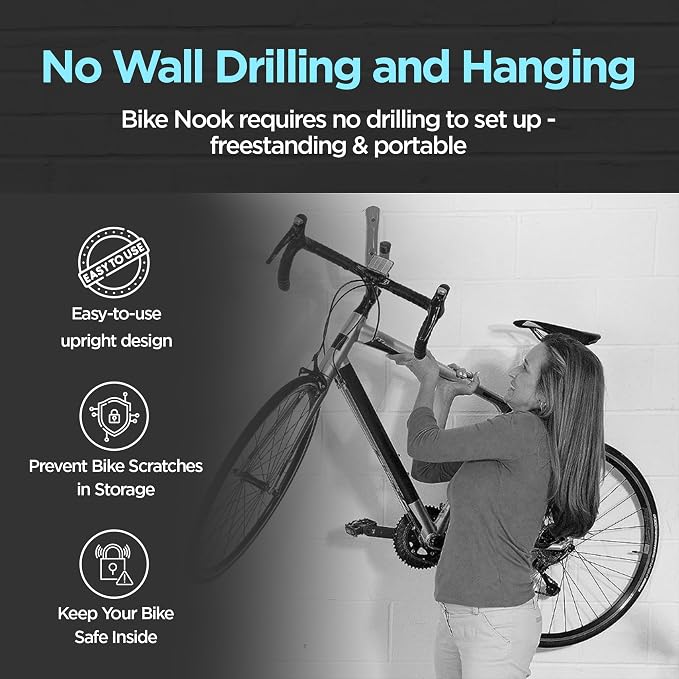 Bike Nook Bike Stand & Vertical Storage Rack The Original Vertical Bicycle Floor Stand for Garage Storage and Indoor and Outdoor use, Perfect Bike Accessories for Small Spaces with No Drilling