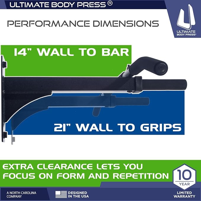 Wall Mount Pull Up Bar with Extra Clearance, Fits 16" Studs by Ultimate Body Press
