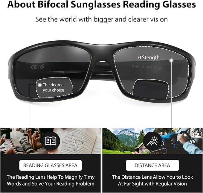POLARKING Bifocal Reading Sunglasses for Men and Women,Wrap Around Sport Fishing Reader Sun Glasses UV Protection Eyewear