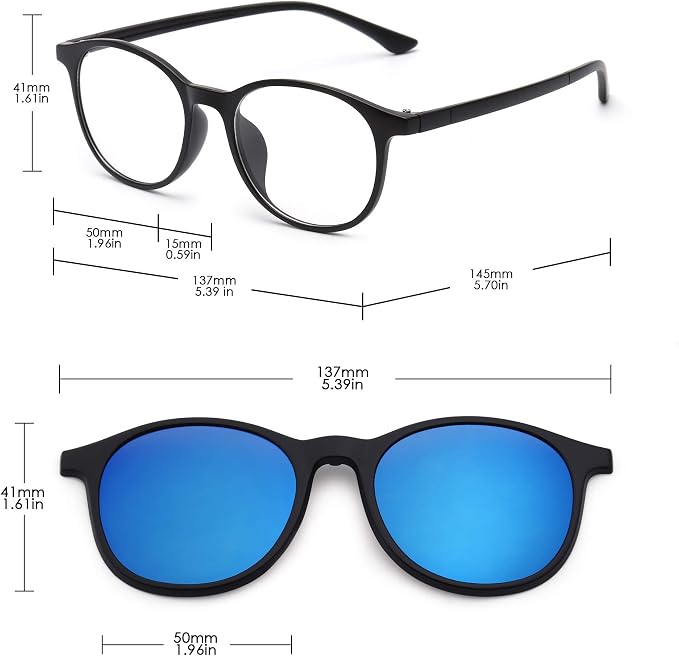 JIM HALO Magnetic 5Pcs Polarized Clip-on Sunglasses Plastic Frame for Night Driving