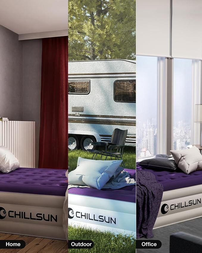CHILLSUN Twin Air Mattress with Built in Pump, 18" Leak-Proof Blow up Mattress, Inflatable Mattress for Guest Home Portable, Camping Travel Air Bed, 2 Mins Quick Self-Inflation Colchon Inflable