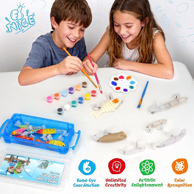 THKFISH DIY Fishing Lure Kit - Kid-Friendly Fishing Gear for Customizing Lures with Tackle Box Perfect Arts and Crafts for Kids, Tackle Box Must-Have
