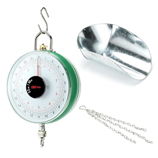 Tada 22LBS Double-Sided Dial Mechanical Hanging Scale with Scoop/Chain for Farm, Kitchen Food and Produce Weighing