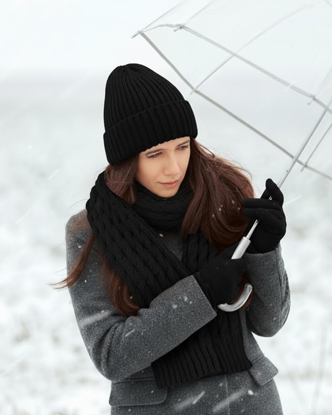 16 Pcs Women Hat Scarf Gloves Ear Muffs Set Winter Knitted Pom Beanie Hats Scarf Touch Screen Gloves for Men Adult Homeless