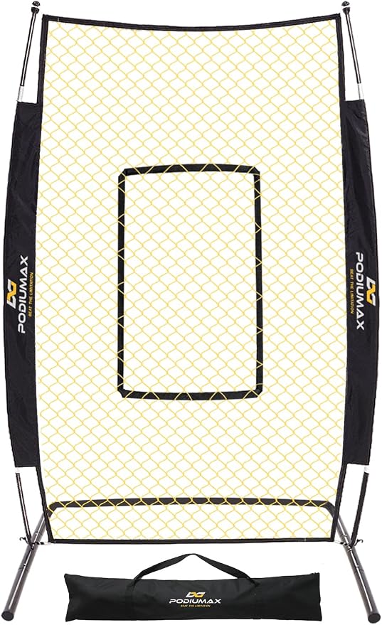 PodiuMax 7x4FT Baseball Pitching Screen with Strike Zone, Batting Net with Upgrade U-Shaped Base, Pitching Net for Pitchers Protection, Baseball I Screen for Fields Batting Cages