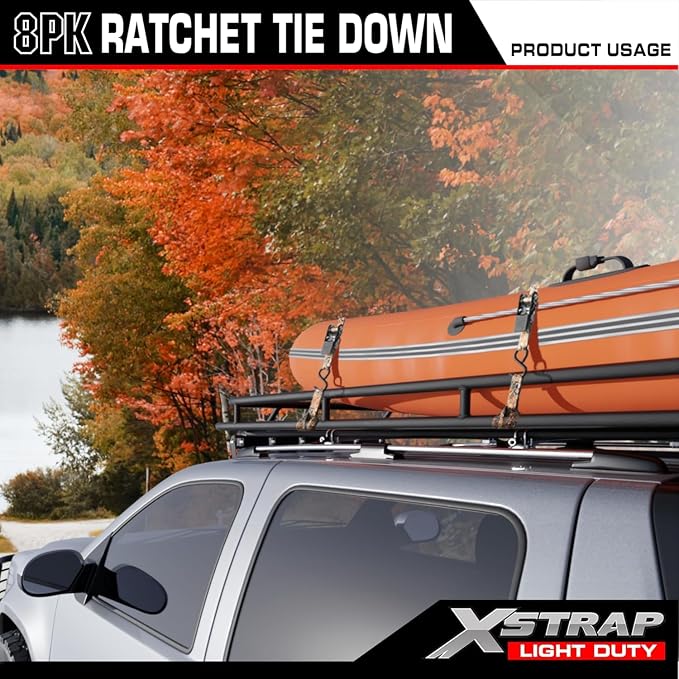 XSTRAP STANDARD 8-Pack Ratchet Tie Down Straps, 1" x 10ft, 900lb Break Strength Heavy Duty Straps for Motorcycles, ATVs, Lawn Equipment, Appliances & Truck Cargo - Camouflage