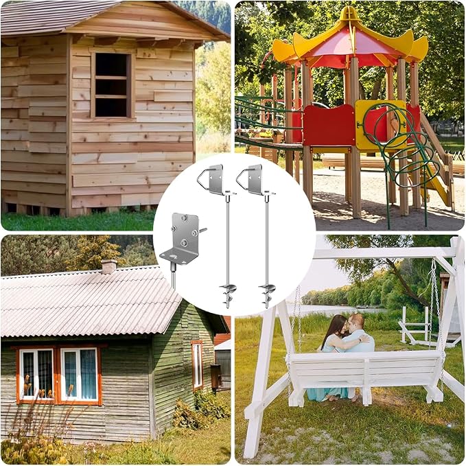 Ground Anchors Shed Anchors 27" Set of 2 Trampoline Stakes Screw in Heavy Duty Mobile Home - Storage Shed Anchor Kit - Playset Swing Anchors - Stakes for Fence,Carport,Garden (Silver, 2 x 27in)