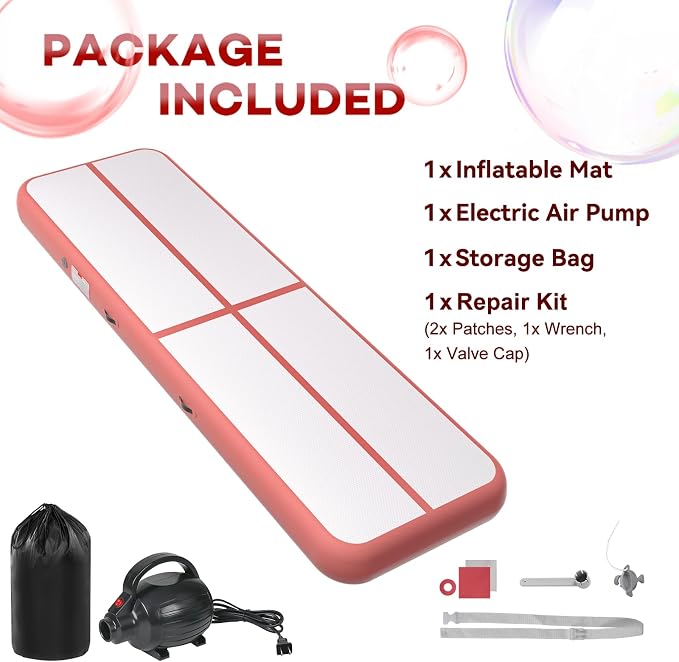 Inflatable Air Gymnastics Tumbling Mat 6ft 10ft 13ft 16ft 20ft, Air Tumble Track Mat 4/8 inches Thickness with Electric Air Pump for Home Use Training Cheerleading Yoga Water Beach Park