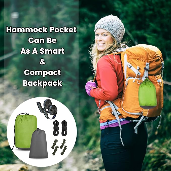 Camping Hammock with Mosquito Net & Rain Fly Tent Tarp & Tree Straps Portable Strong Nylon Hammock Parachute Tent w/Storage Bag for Camping Hiking Backyard Outdoor Backpacking Travel