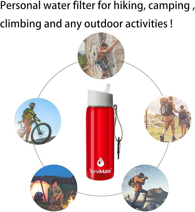 SurviMate Black and Red Filtered Water Bottles