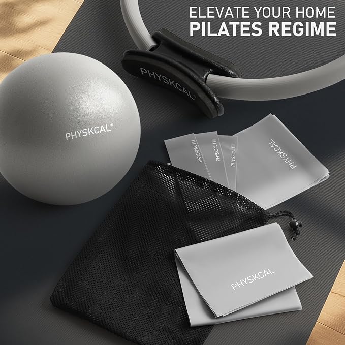 PhysKcal Pilates Kit, 15-Inch Pilates Ring with 1x Core Ball, 3X Resistant Loops and 2X Flex Bands, Home Pilates Equipment Set and Mat Pilates Essential Kit