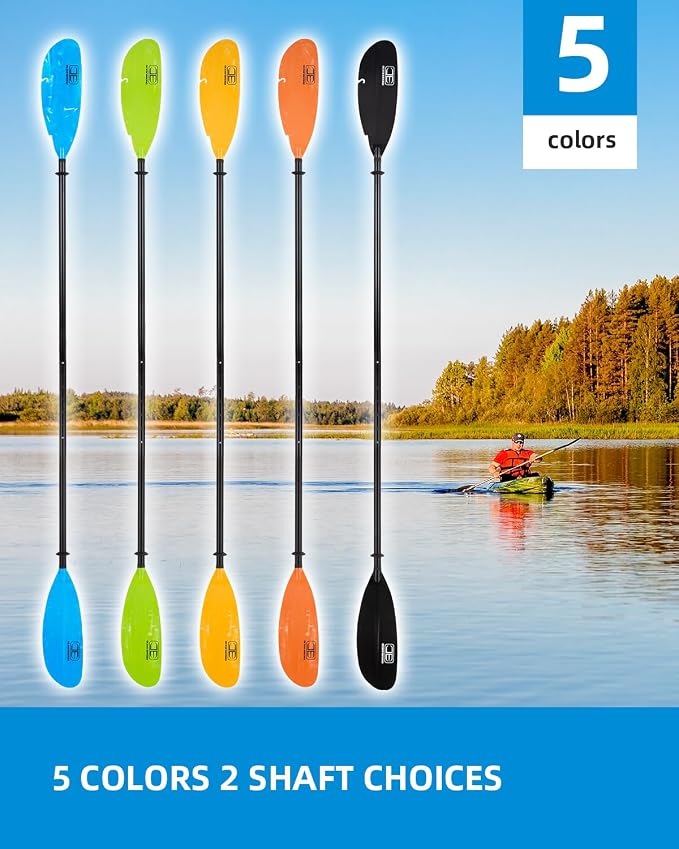 OCEANBROAD Adjustable Fishing Kayak Paddle - 94in/240cm-98in/250cm-102in/260cm Aluminum Alloy Shaft with Paddle Leash