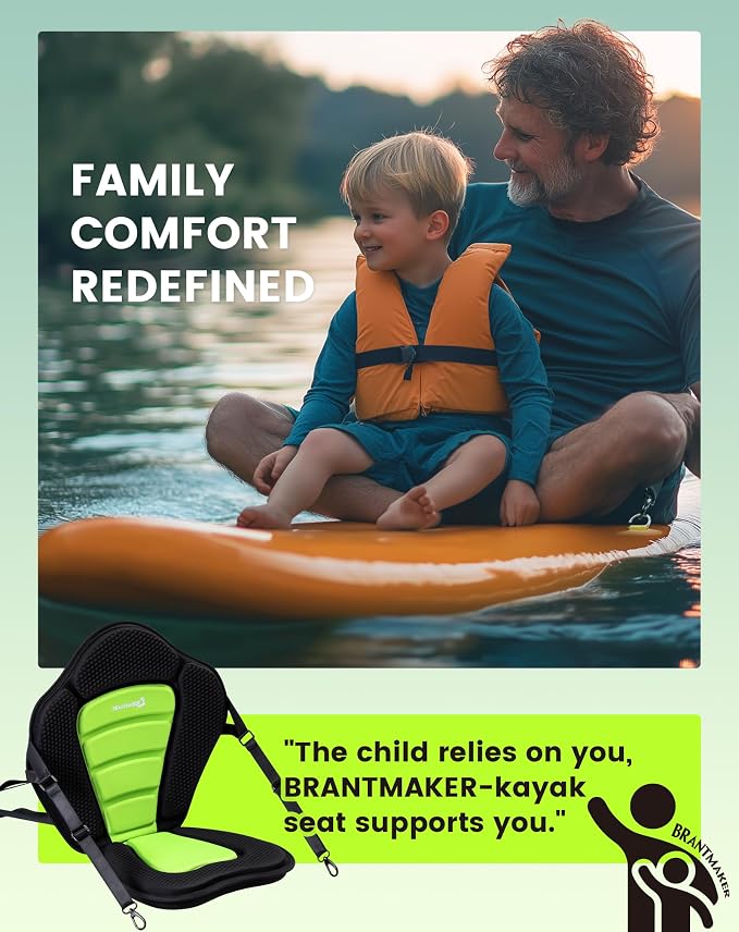 BRANTMAKER Kayak Seats with Back Support, Paddle Board Seat, 132LBS Capacity Universal Thicken Cushion for Inflatable Paddleboard, Sup, Canoe, Ocean Kayak