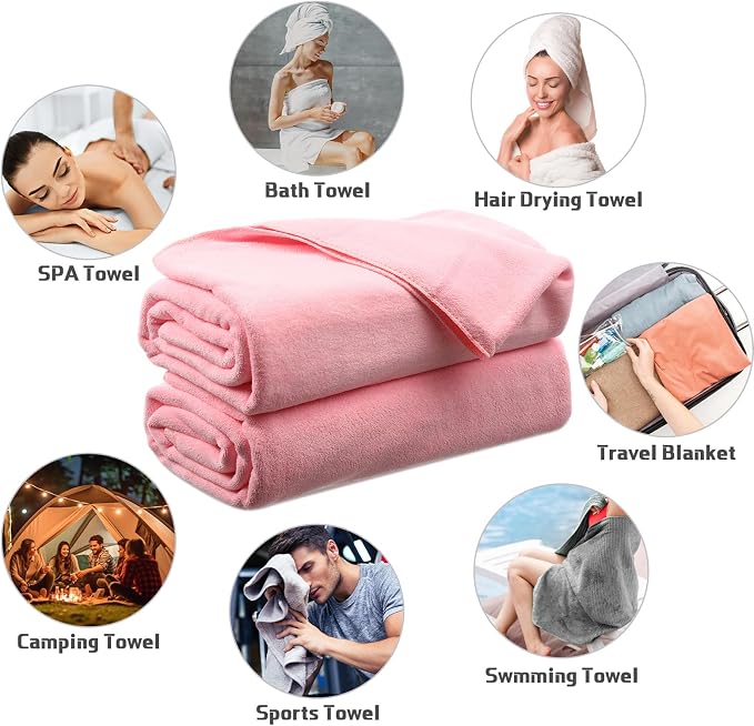 Mixweer 2 Pcs Oversized Bath Towels, 40 x 80 Inch Giant Microfiber Jumbo Bath Sheets Ultra Soft Bathroom Microfiber Quick Dry Absorbent Shower Towels for Spa Camping Beach (Light Pink)
