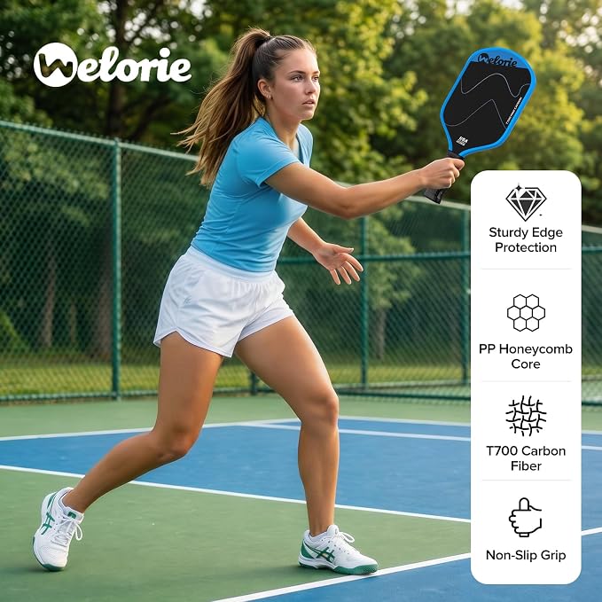 T700 Carbon Fiber Pickleball Paddles,Pickleball Racket with 16mm Polypropylene Honeycomb Core, Lightweight Pickle Ball Paddle Ultimate Spin & Control for Intermediate Level Player