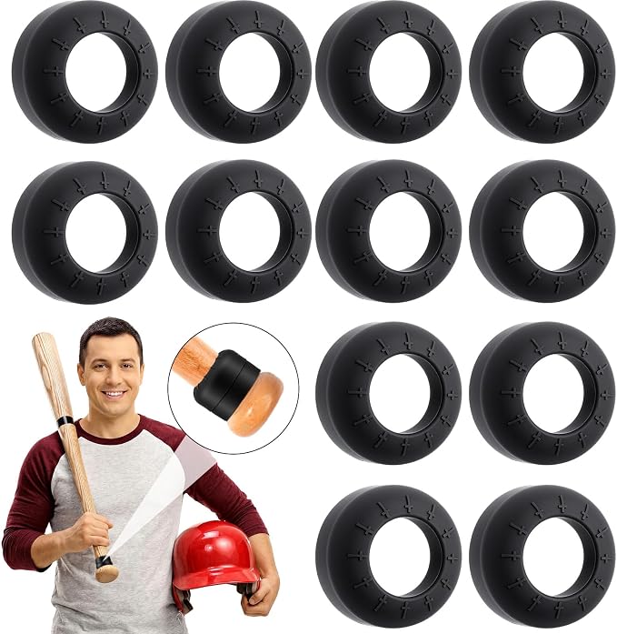Soulchen 12 Pack Baseball Bat Grip Choke up Ring for Youth Baseball Softball Tee Ball Choke Ring Improve Grip Through Swing Knob and Reduce Sting Bat Accessories - Black