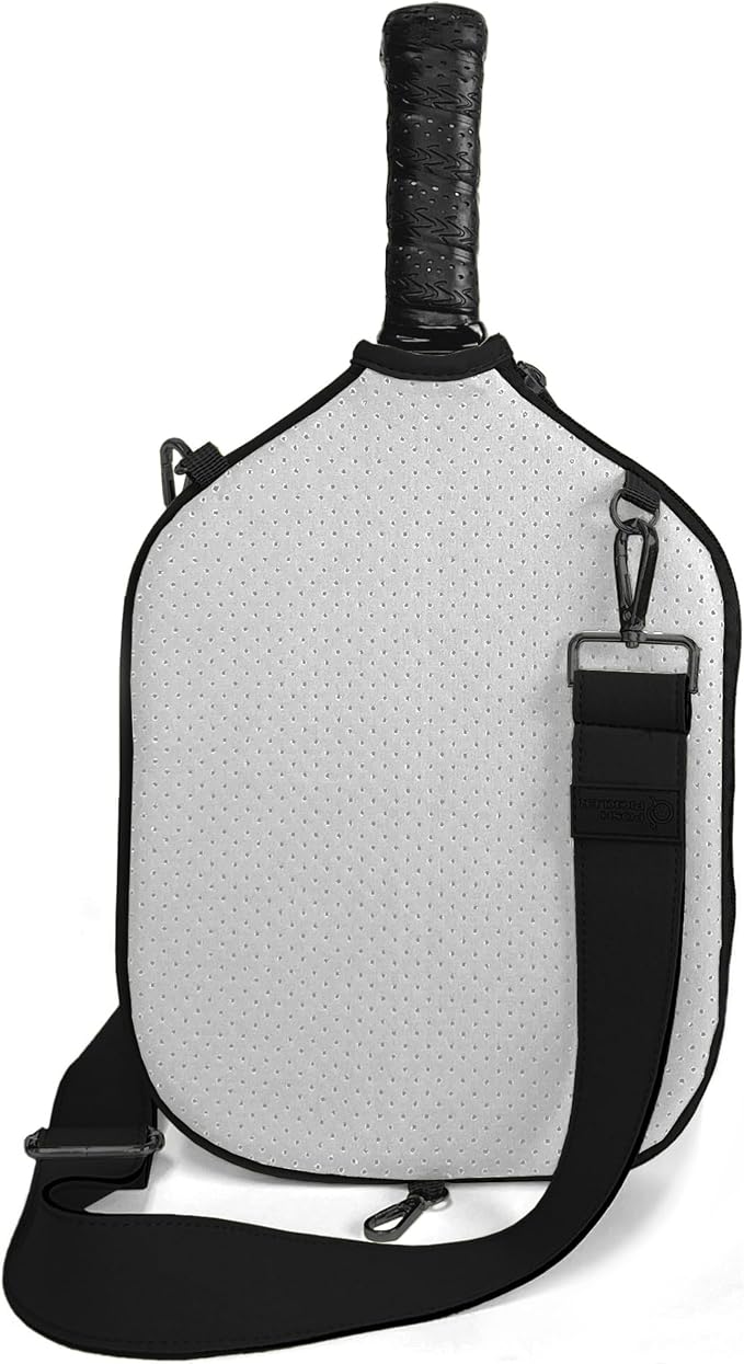 Posh Pickler Crossbody Neoprene Pickleball Bag - Paddle Cover with Adjustable Strap, Built-in Pocket for Essentials, Carabiner Fence Clip, Add-On Ready D-Rings, and Durable Design for Everyday Use