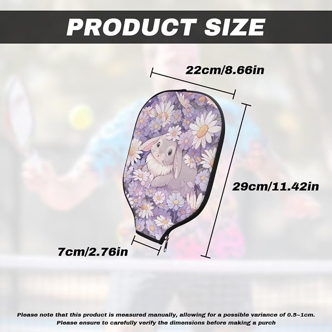 Bunny Pickle Ball Paddle Cover with Zipper 1 Pack Racket Sleeve Portable Pickleball Sports Equipment Case Portable Paddle Covers Fits All Pickleball Paddle Shapes and Sizes Easter Gifts