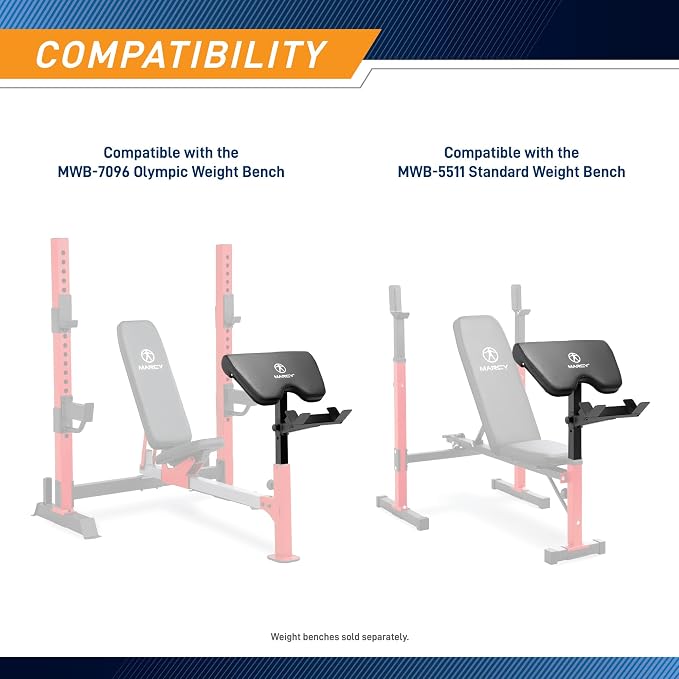 Marcy Deluxe Olympic Weight Bench with Adjustable Back & Bar Catch & Optional Arm Curl, Leg Developer, Lat Tower Attachments (Sold Separately), Personal Home Gym for Strength Training, Weightlifting