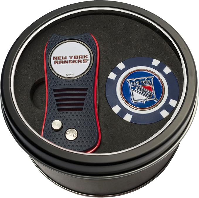 Team Golf NHL Gift Set Retractable Divot Tool & Chip, Includes 2 Double-Sided Enamel Ball Markers, Patented Design, Less Damage to Greens, Retractable Mechanism