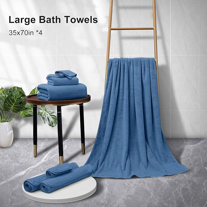 CHINO Bathroom Towel Set,35x70 Inch Bath Sheets Towels for Adults,Jumbo Bath Towels Extra Large Quick Dry Towel Soft Absorbent Oversized Towels Microfiber Shower Towels Hotel Spa (4 Pcs Navy Blue)