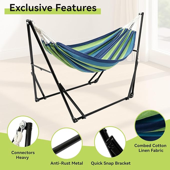 Multifunctional Hammock Chair with Stand for Outside | Portable Hammock for Indoor Outdoor | Frabic Tension Adjustable, Carry Bag Included, 616 lbs Weight Capacity Cyan