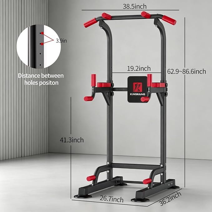 K KiNGKANG Power Tower Pull Up Bar Station, Load 450 lbs with 6-Height Adjustment Workout Dip Station for Home Gym Fitness Equipment