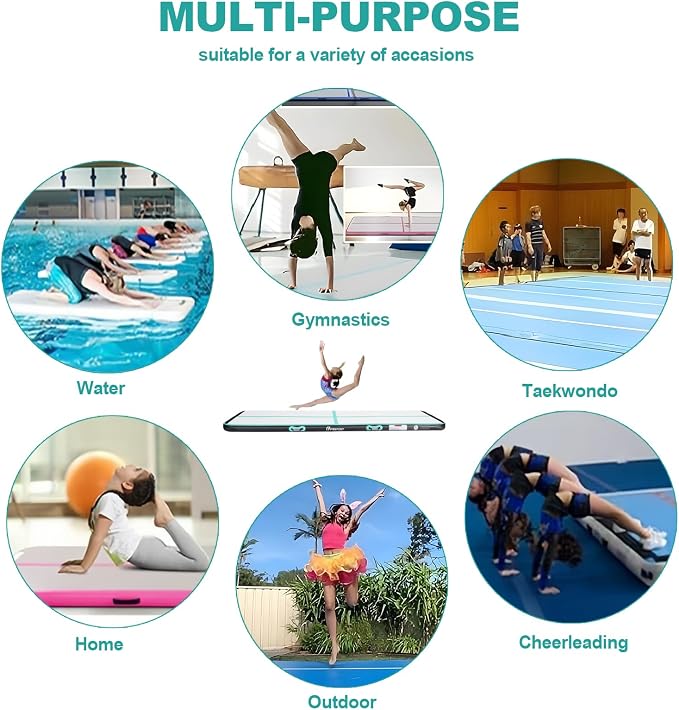 FBSPORT 6.6ft Inflatable Air Gymnastics Mat Training Mats 4 inches Thickness Gymnastics Tracks for Home Use/Training/Cheerleading/Yoga/Water with Pump