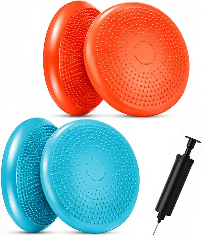 Outus 2 Pcs Balance Disc Inflated Wobble Cushion for Sensory Kids 13. 4 Inch Wiggle Seat Flexible Seating with Hand Pump for Kids Men Women Classroom Exercise Office Home Chair