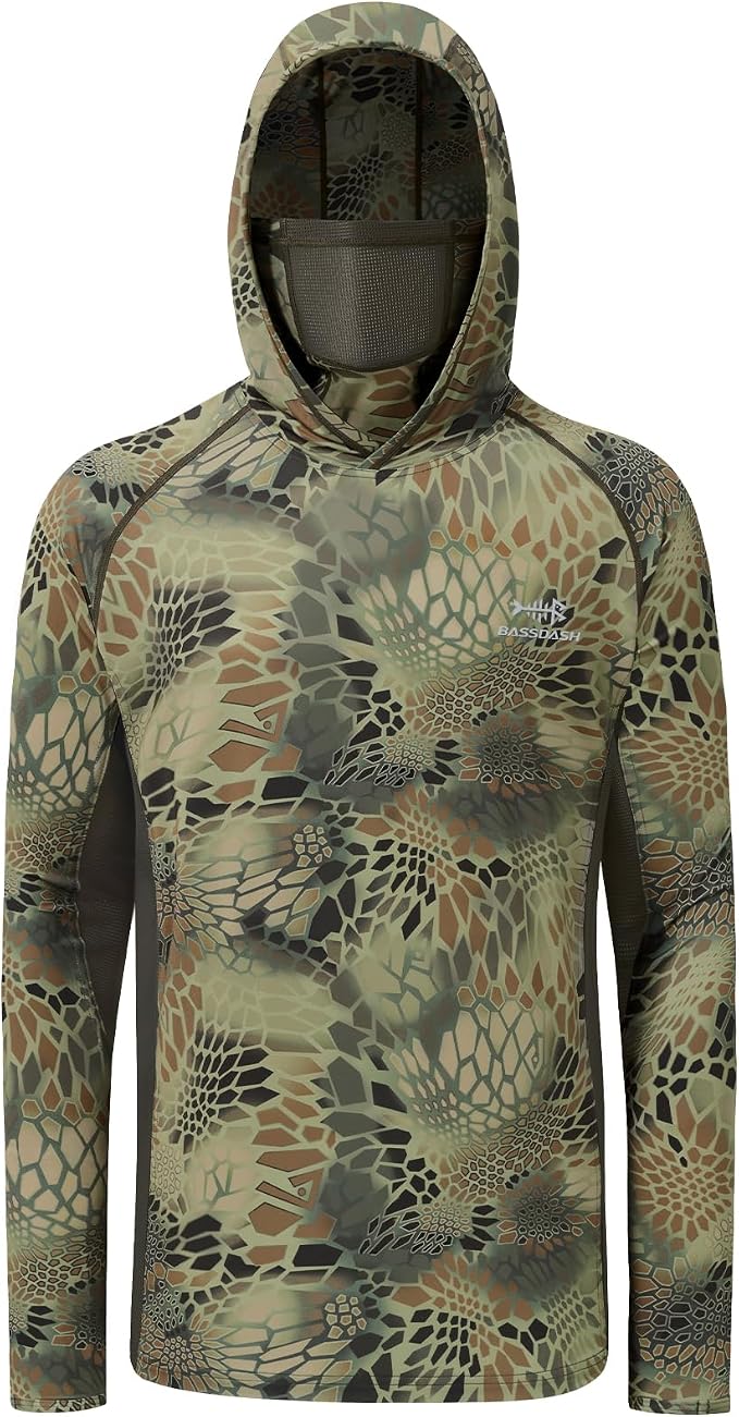 BASSDASH Men's UPF 50+ Camo Long Sleeve Hunting Fishing Hoodie Shirt