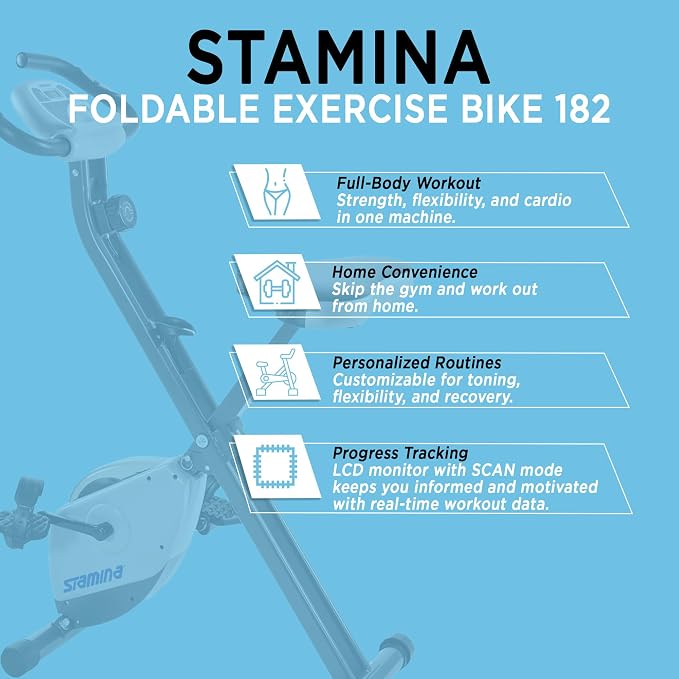 Stamina Upright Exercise Bike 1308 - Fitness Bike with Smart Workout App - Exercise Bike for Home Workout - Up to 300 lbs Weight Capacity | Foldable Stationary Bike for Home Workout; Up to 250 lbs Weight Capacity