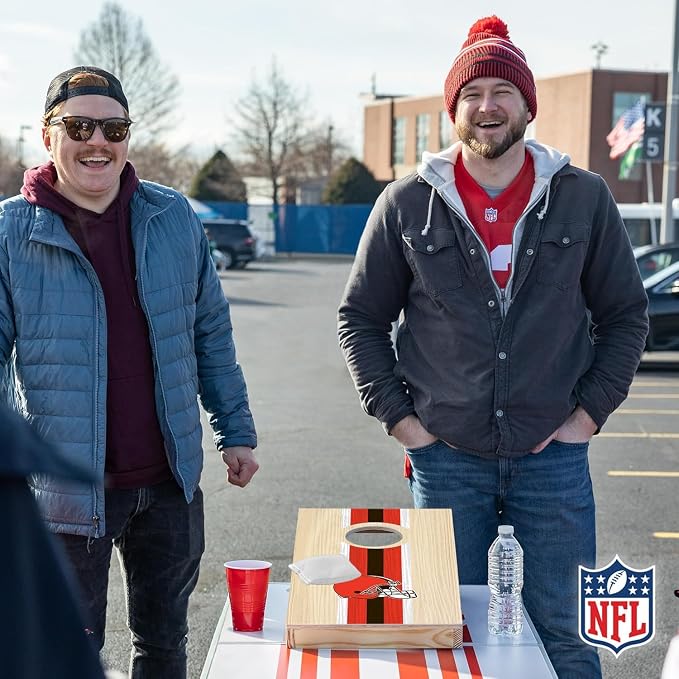 NFL Football Portable Size 1' x 2' Solid Wood Cornhole Set with Direct Print HD Team Graphics – Travel Size