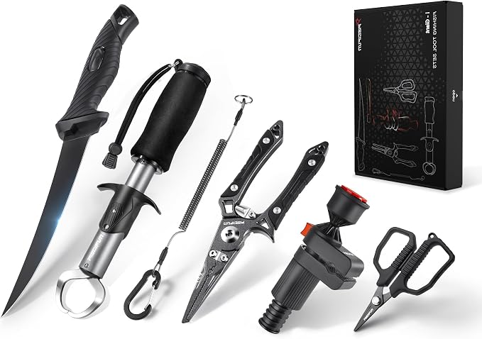 Piscifun Fishing Tool Kit, Fishing Tool Set with Fishing Pliers and Fish Lip Gripper, Corrosion Resistant Fishing Gear for Saltwater and Freshwater, Practical Fishing Gift for Men