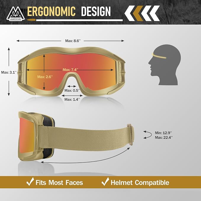 Airsoft Goggles Anti Fog with ANSI Z87.1 Certified, Safety Goggles Impact Resistant, Tactical Shooting Glasses