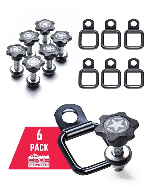 GPCA - GP Star Thumb Screws and D-Rings Set, Easy-to-Install M8 Bolt & Tie Downs, for Quick Cargo Cover Installation, Jeep Wrangler Accessories for 4xe, JL, JT, JK and More, Patented, 6 Packs