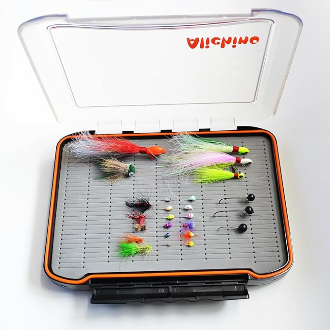 Alichino Fly Box for Fly Files Ice Jig Box Two Sided Waterproof Fly Fishing Box for Nymphs and Streamers (Grey Foam Insert C, Extra Large 11.8 * 8.4 * 2.2Inch)