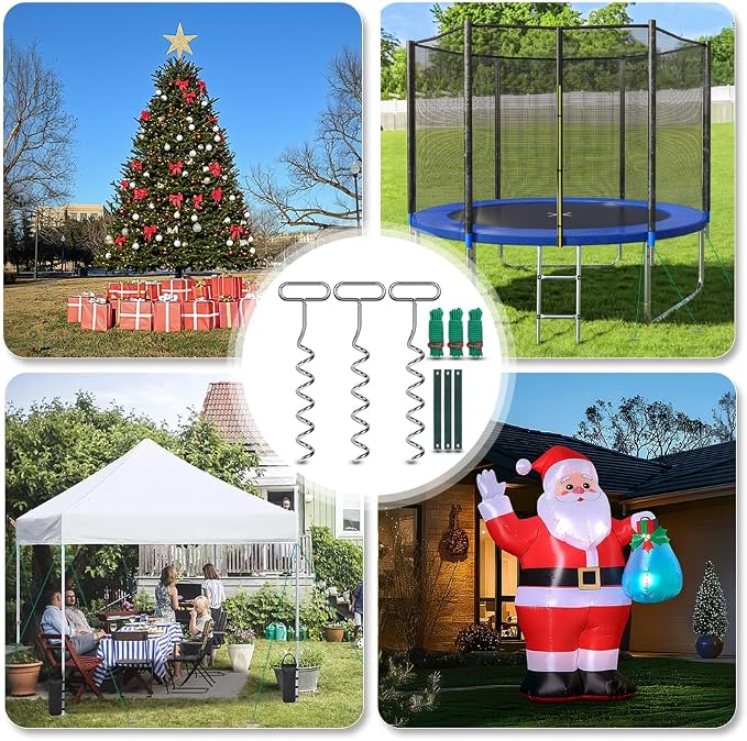 3 Tree Stakes and Supports,16in Spiral Tree Stake Kits for Leaning Young Trees Straightening Against Strong Wind Bad Weather, Heavy Duty Ground Anchors for Trampoline,Tent,Canopy Gazebos,Shed
