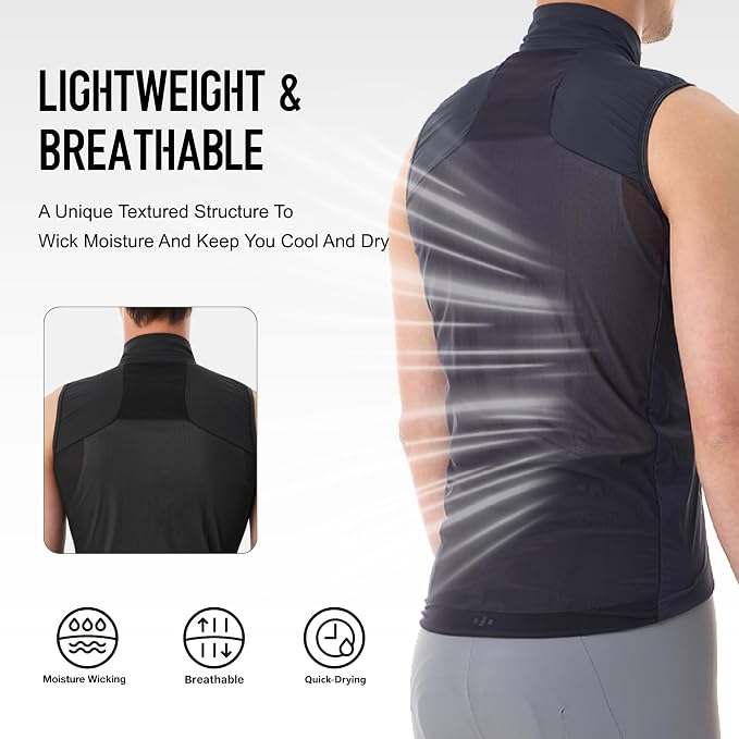 GRC Men's Windproof Cycling Vest, Running & Bike Vests with Two-way Zipper, Lightweight Sleeveless Windbreaker for Outdoors