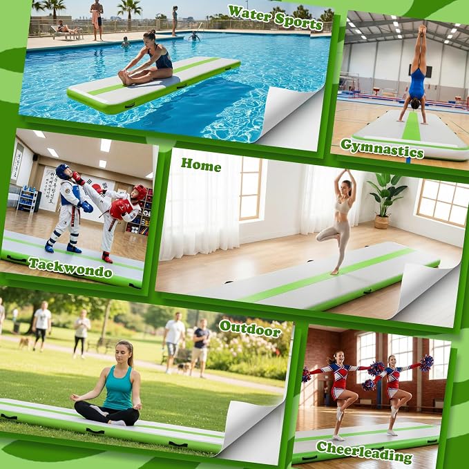 Tuxedo Sailor Inflatable Gymnastics Mat with Electric Pump, Storage Bag, Repair Kit–Air Mat for Home Training, Cheerleading, Yoga