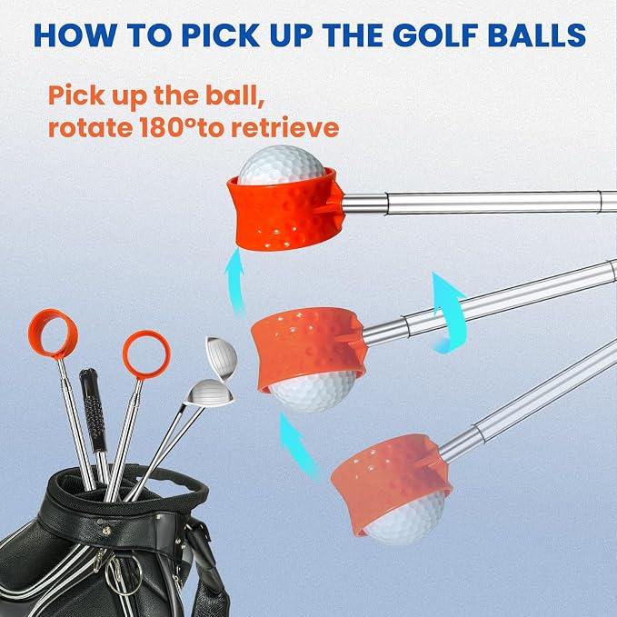 SPEENSUN Golf Ball Retriever, Max 6/9/12/15Ft Lightweight Portable Stainless/Aluminum Alloy Telescopic Golf Ball Grabber for Water, Bushes, Grass and Sand, Golf Accessories Gifts for Men Women