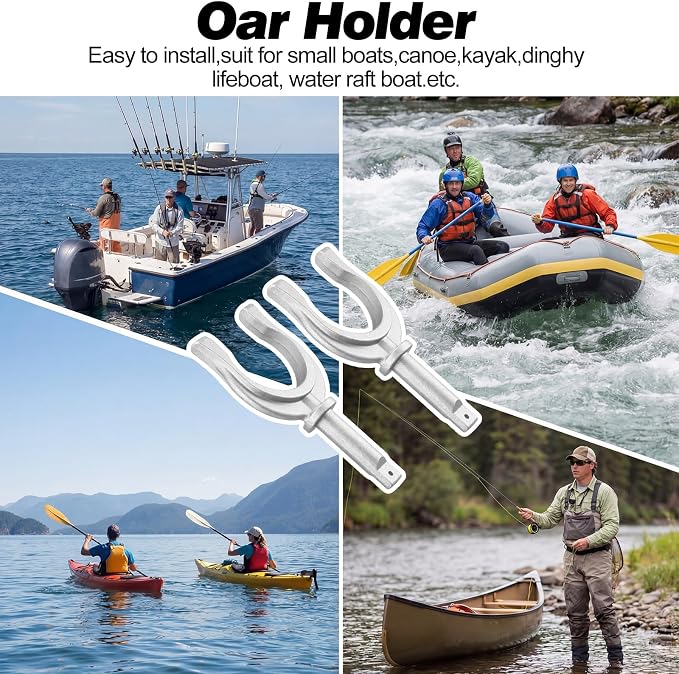 Hicarer 4 Pcs Silver Aluminum Oar Holder, Fishing Rod Stand for Kayak & Inflatable Boat, Corrosion Resistant Dinghy Water Raft Boat Kayak Canoe Oar Lock Rowlock Side Mount