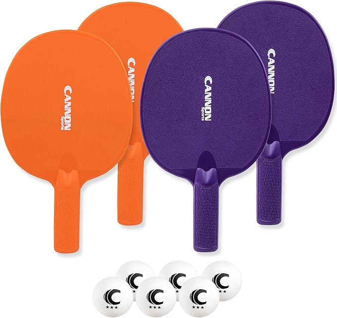Cannon Sports Unbreakable Table Tennis Paddle Set - 4 Rackets with 6 Pack of 3-Star Table Tennis Balls – Portable Set for 4 Players