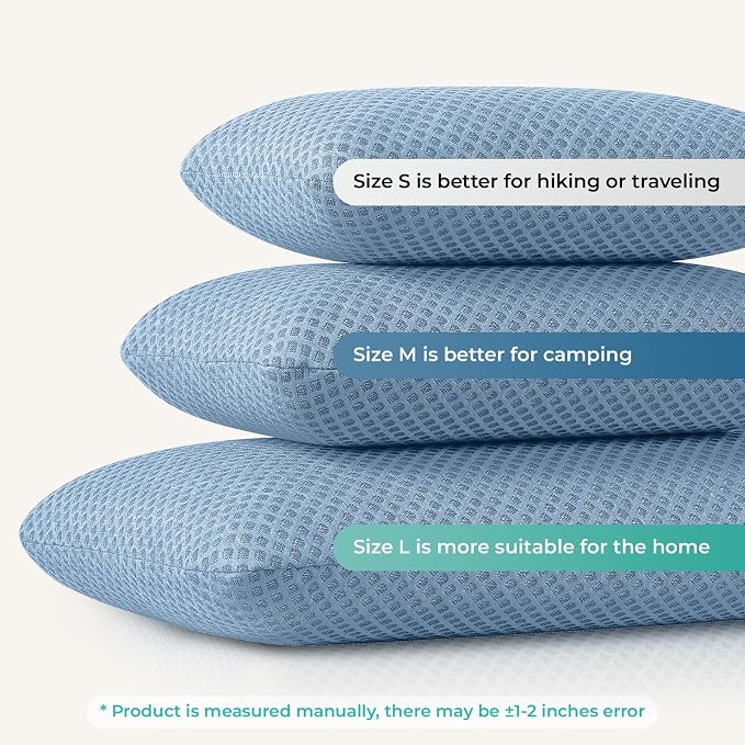 Travel Pillow Memory Foam Pillows, Light Grey M Size, Blue M Size, Ideal Backpacking Hiking, Bed Pillows, Airplane and Car