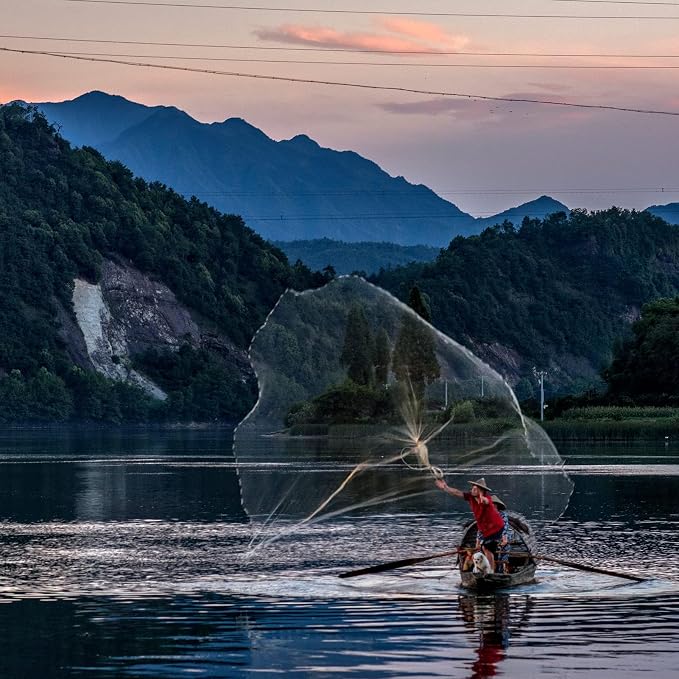 Yeahmart American Saltwater Fishing Cast Net for Bait Trap Fish 3ft/4ft/5ft/6ft/7ft/8ft/9ft/10ft Radius Freshwater Casting Nets with Heavy Duty Real Zinc Sinker Weights, 3/8inch Mesh Size